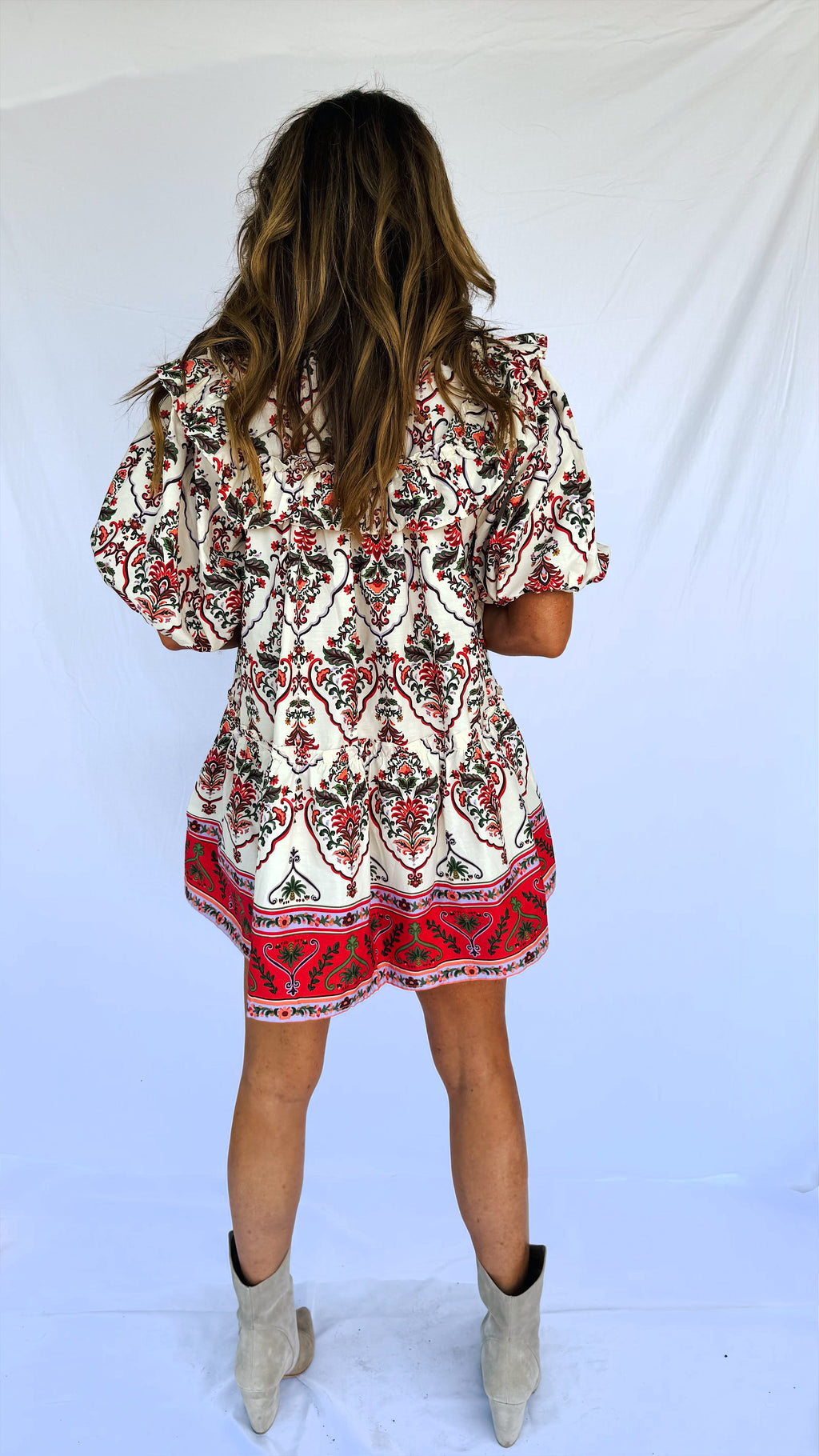 Paisley Ruffle Mini Dress