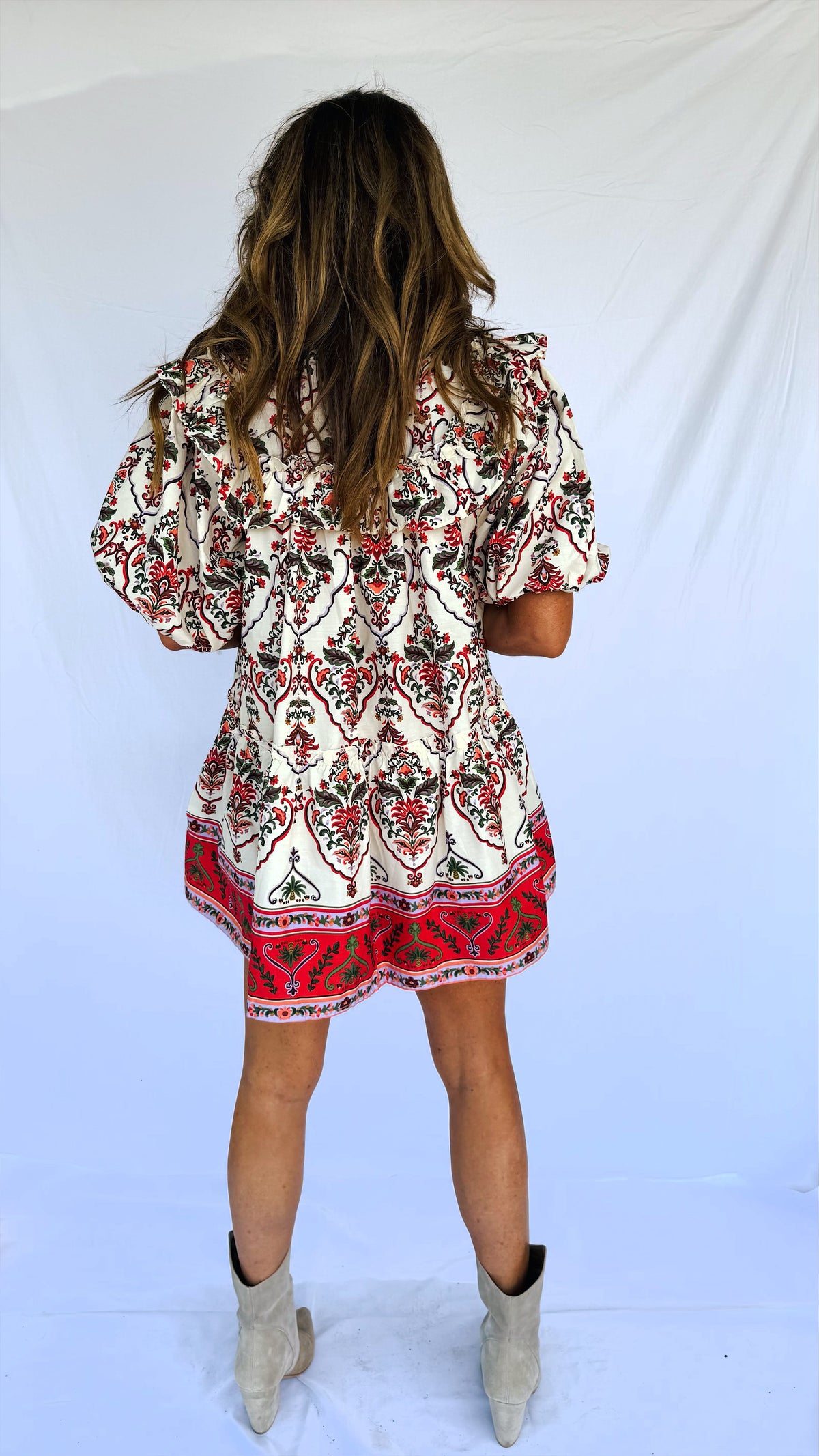 Paisley Ruffle Mini Dress
